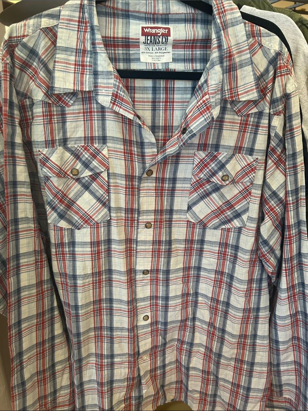 Wrangler Plaid Button-Down Shirt in Red and Blue pearl snap 3xl men’s like new
